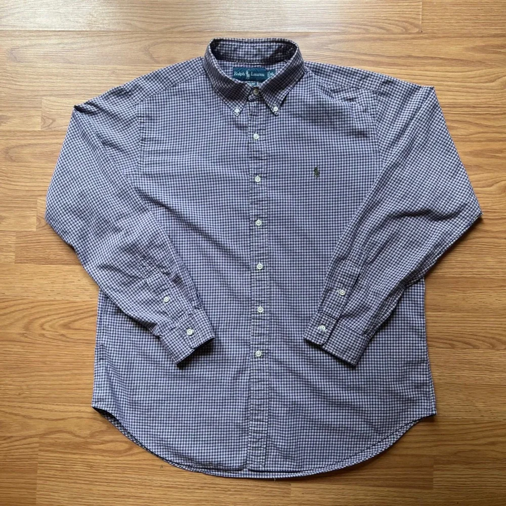 Polo Ralph Lauren Shirt Mens XL Classic Fit Purple White Gingham Check Cotton